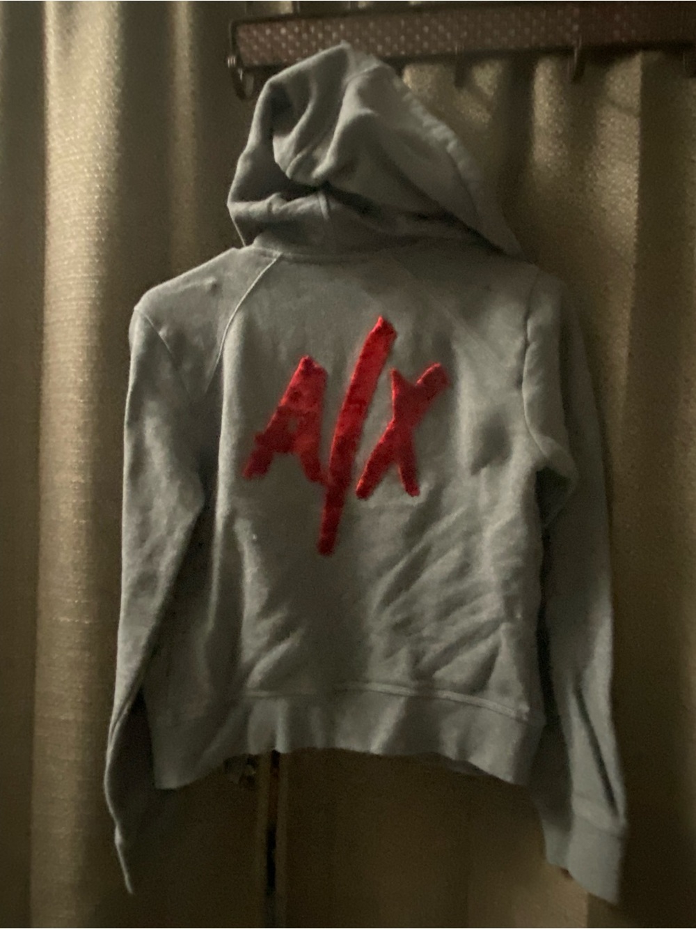 Armani Exchange Light Gray Hooded Jacket with Red A|X Logo